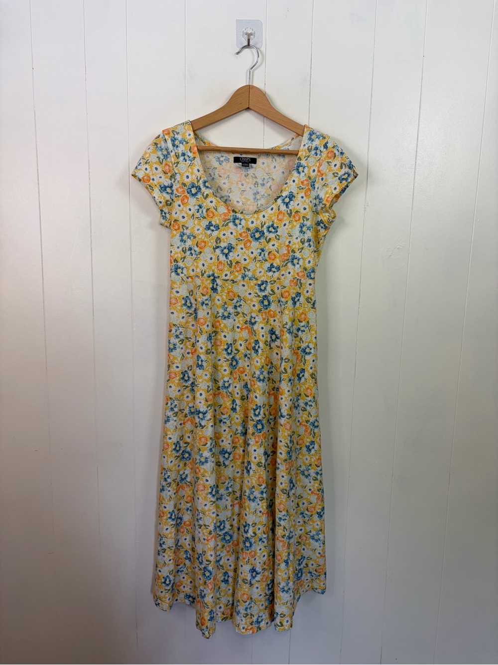 Chaps Floral Maxi Dress Women’s Medium Petite Cottagecore Prairie Summer Yellow - Picture 2 of 10
